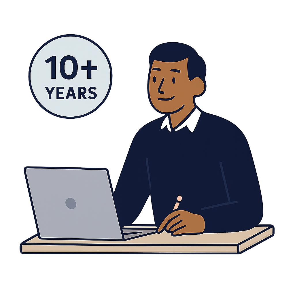 Professioneller Texter mit über 10 Jahren Erfahrung bei der konzentrierten Arbeit am Laptop